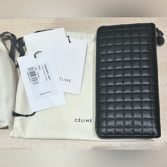 CELINE C Charm Large Zipped
Wallet Round Long Quilted Leather Black - Picture 2 of 6